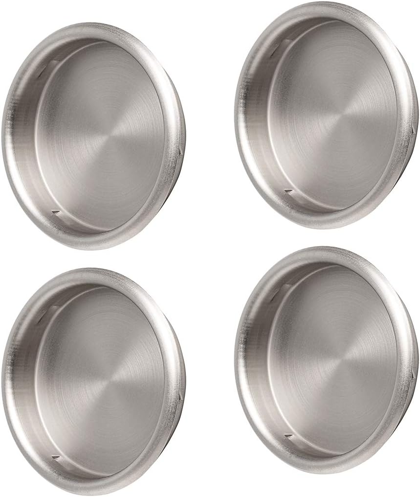 4PCS Closet Door Finger Pull Satin Nickel- 2-1/8”, Easy Snap-in Circular Sliver Closet Door Pulls, No Nails Needed, Perfect for Cabinet, Pocket, Sliding, Bi-Pass Doors