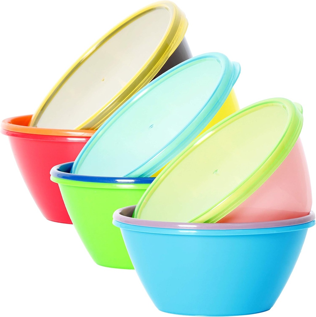 Youngever 12 Ounce Plastic Bowls with Lids, Snack Bowls, Small Bowls, Food Storage Containers, Set of 9 in 9 Assorted Colors