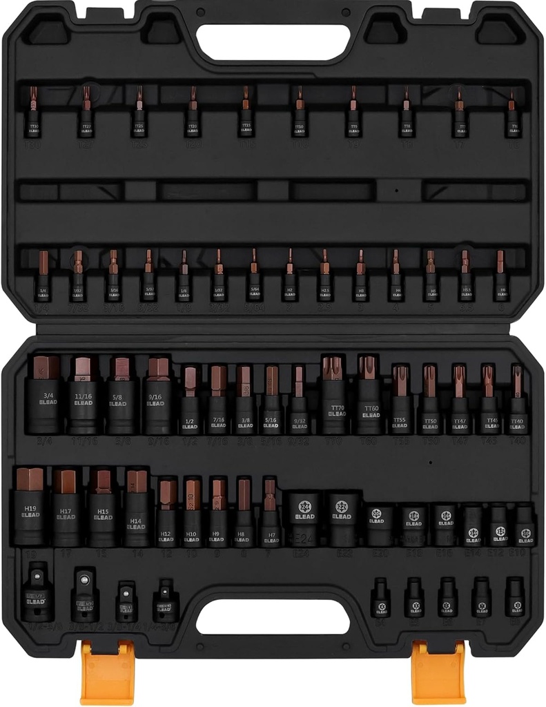 66-Piece Torx Bit & Hex Bit Socket Set: Premium CR-V & S2 Alloy Steel, Star Tamper Proof T8-T70 & E-Torx E4-E24, High Torque Laser Marked for Automotive Mechanic