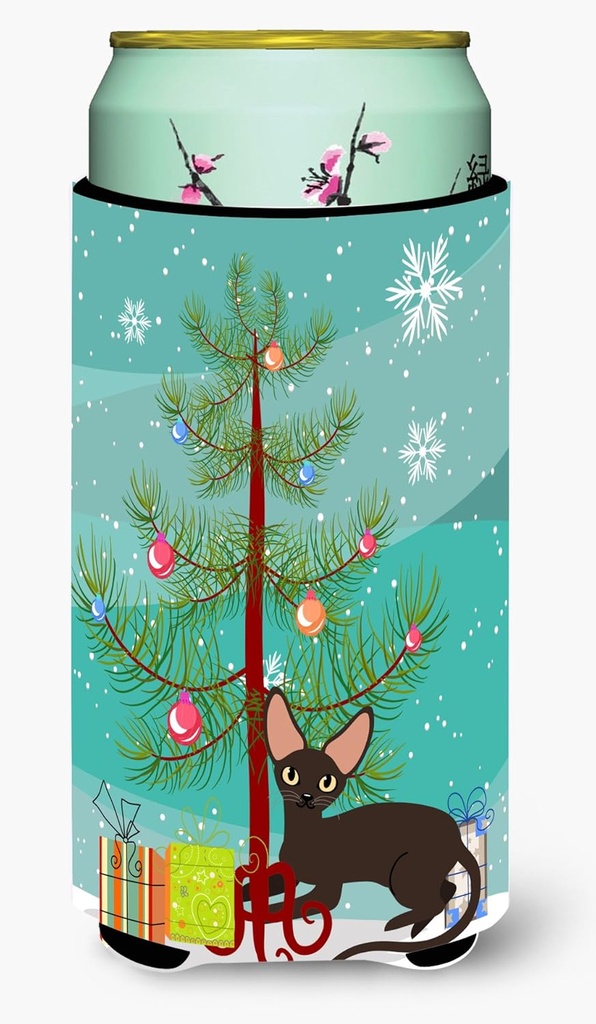 Caroline's Treasures BB4426TBC Peterbald Cat Merry Christmas Tree Tall Boy Hugger Can Cooler Sleeve Hugger Machine Washable Drink Sleeve Hugger Collapsible Insulator Beverage Insulated Holder