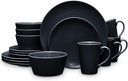 Noritake Colorscapes Black-on-Black Swirl 16-Piece Coupe Dinnerware Set, Service for 4