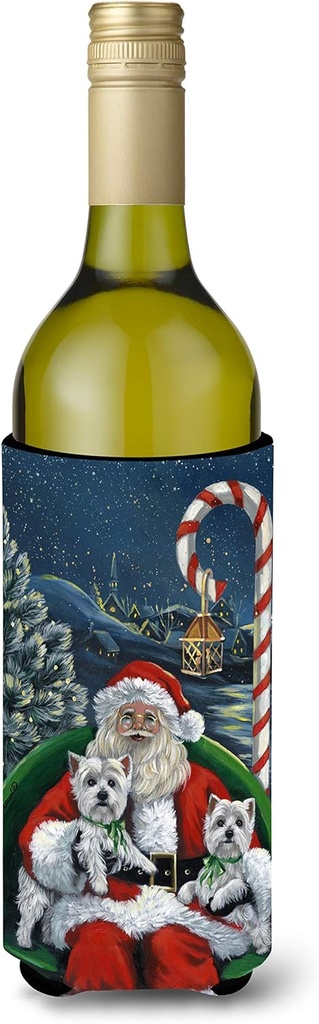 Caroline's Treasures PPP3228LITERK Westie Christmas Santa's Village Wine Bottle Hugger Bottle Cooler Sleeve Hugger Machine Washable Collapsible Insulator Beverage Insulated Holder