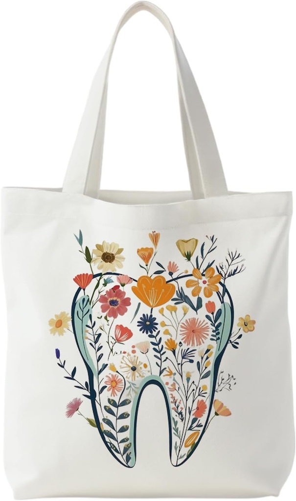 Dentist Gifts Tote Bag for Women, Dental Hygienist Gifts Canvas Tote Bag, Dental Assistant Gift, Floral Tooth Dentist Reusable Shopping Grocery Bags
