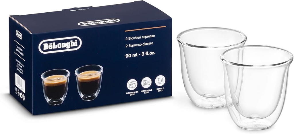 DeLonghi 3oz Espresso Double Wall Thermal Glasses, Set of 2
