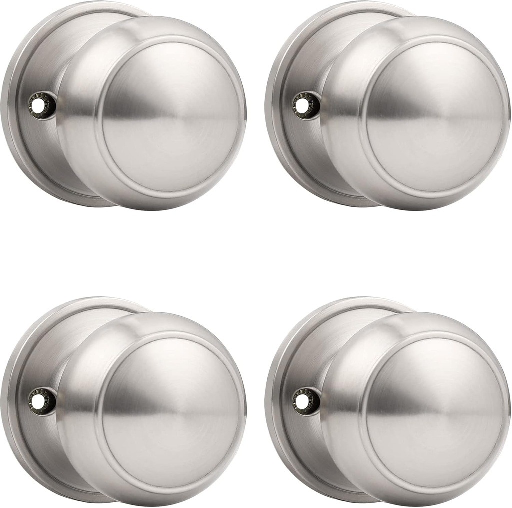 Probrico Dummy Door Knob Brushed Nickel Finish Interior Door Knobs 4 Pack, Colonial Ball Inactive Door Knob Hardware, One Side Door Knob for Closet