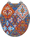 Round Toilet Seat Mexican talavera ceramic tile Ethnic folk ornament Italian pottery Resin Toilet Seat Slow Quiet Close Lid with Quick-Release Hinges Cover Bumpers Easy to Clean Install