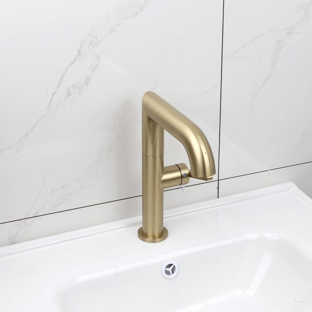 Brushed Gold Bathroom Faucet Single Handle Gold Sink Faucet Bathroom Vanity with 360 Degree Swivel Spout