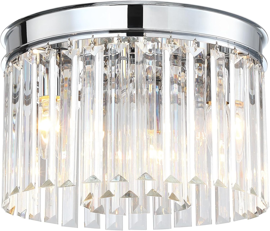 Chrome Ceiling Light Fixture,12 Inch Flush Mount Ceiling Light,Modern 3 Lights Crystal Chandelier Lighting for Living Room Dining Room Bedroom Kitchen Hallway Entryway, XDD006-3-CH