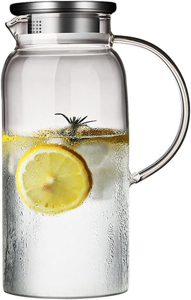 Iced Tea Pitcher Glass Pitcher, Stainless Steel Iced Tea Pitcher, Easy Clean Heat Resistant Borosilicate Glass Jug for Juice, Milk, Cold or Hot Cold Water Jug (Color : B)