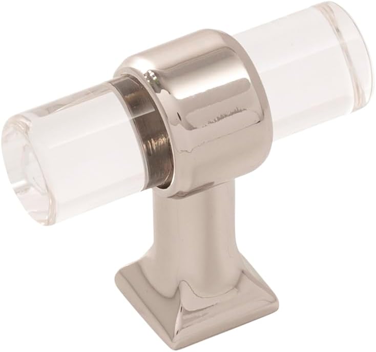 Hickory Hardware Crystal Palace Collection T-Knob 1-3/4 Inch x 11/16 Inch Crysacrylic with Polished Nickel Finish (10 Pack)