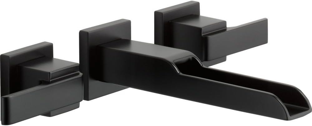 DELTA FAUCET T3568LF-BLWL Ara Two Handle Wall Mount Channel Lavatory Faucet Trim, Matte Black, Center Size: 8