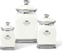 fanquare White Countertop Canisters Set of 3 in 3 Sizes, Farmhouse Porcelain Cookie Jars and Little Sugar Bowls Set, Ceramic Decorative Jar with Lid