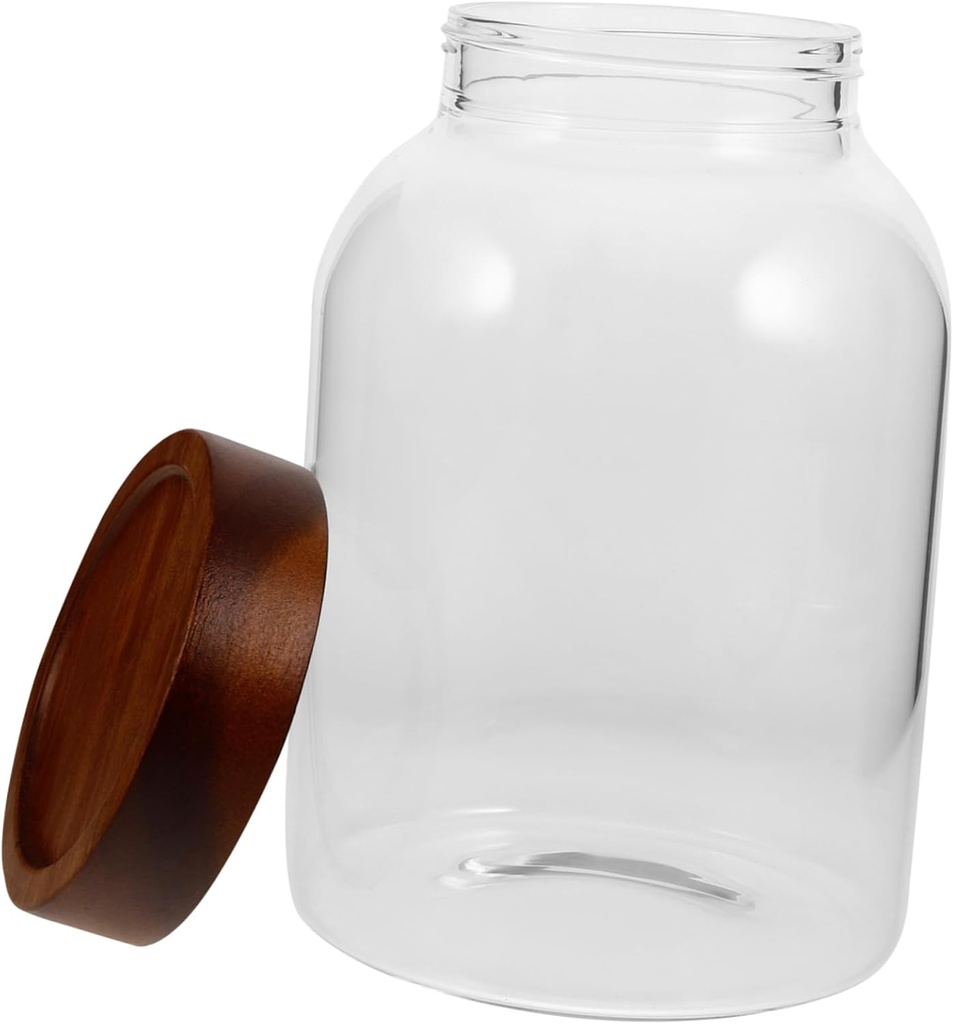 Glass Cookie Jar with Wooden Lid Airtight Storage Canister for Snacks Pasta and Treats Elegant Wide Mouth Food Container for Kitchen Organization