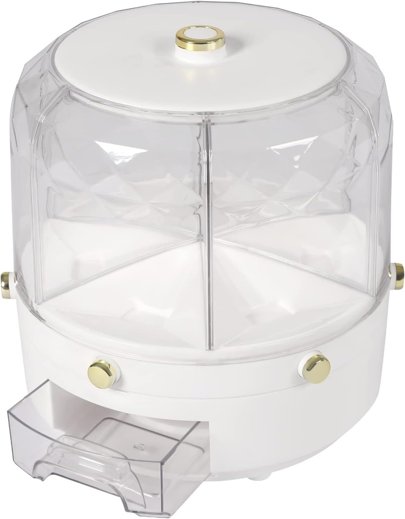 Grain Storage Dispenser,Countertop 6 Compartment 360°Rotating Dry Food Dispenser,Cereal Storage Dispenser Rice Storage Container Kitchen Airtight Food Storage for Flour Sugar Nuts Beans (White)