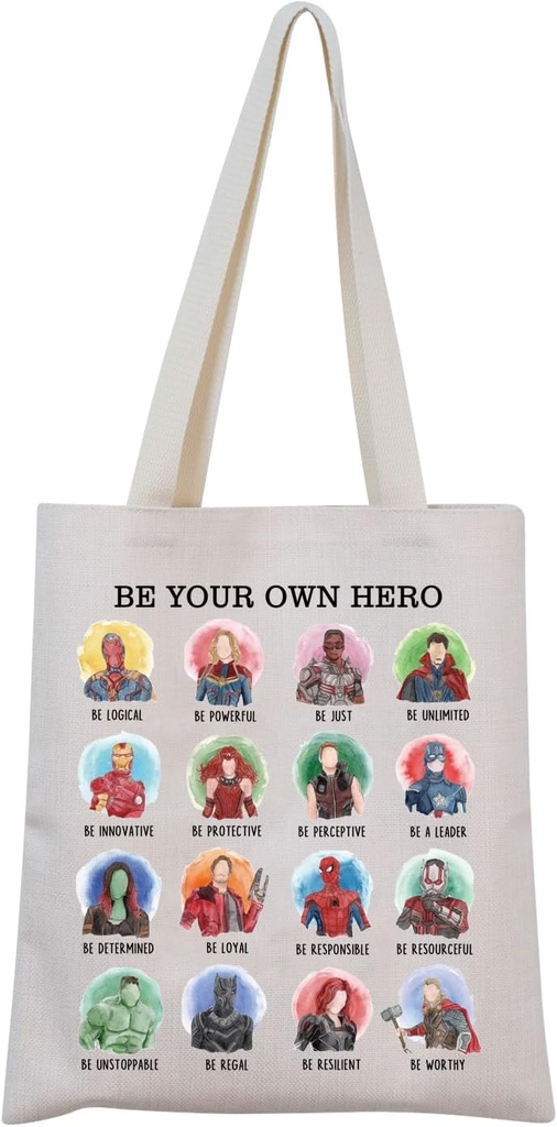 MNIGIU Superhero Fans Gift Superhero Merch Be Your own Hero Tote Bag Inspirational Gift for Women (Superhero tote)