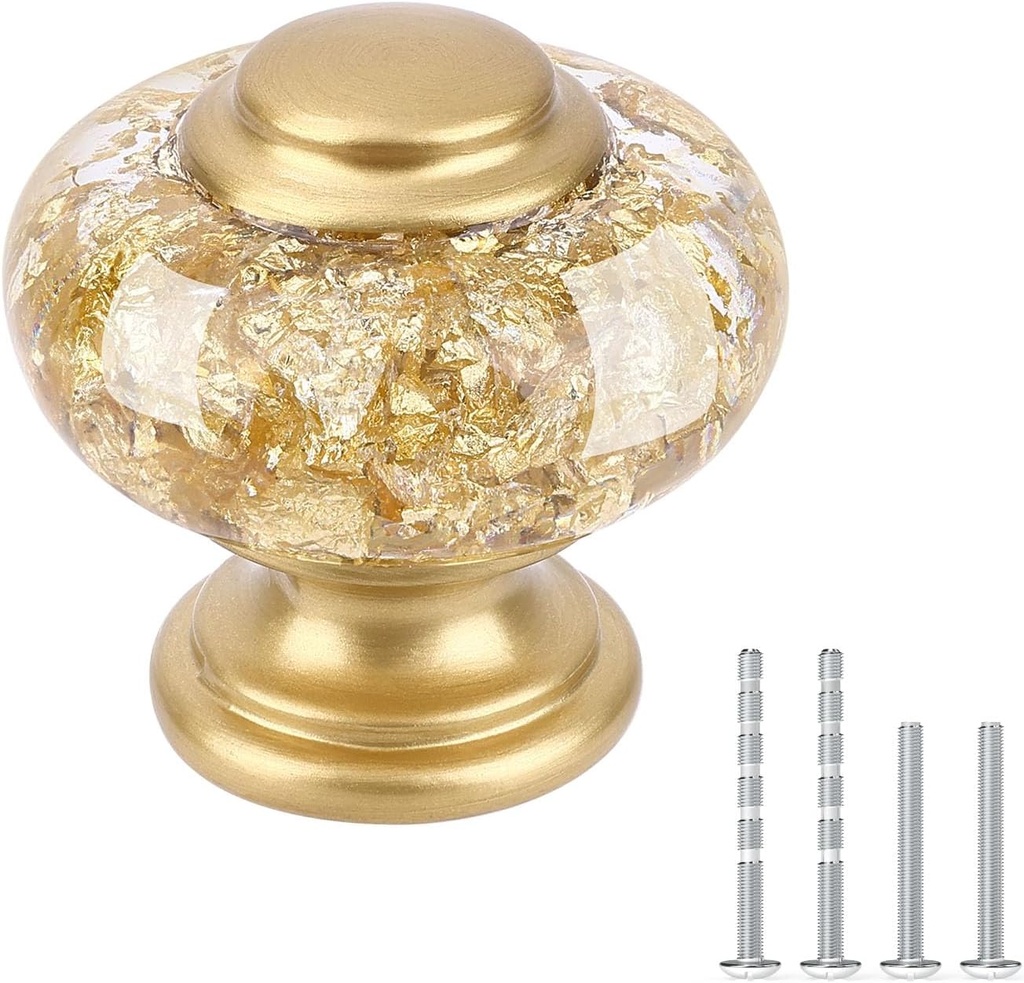 30 Pack Gold Cabinet Knobs, 1-3/8 Inch(36mm) Crystal Kitchen Cabinet Knobs, Elegant Decorative Round Cabinet Hardware for Dresser Drawer Knobs Kitchens Cupboard Pulls