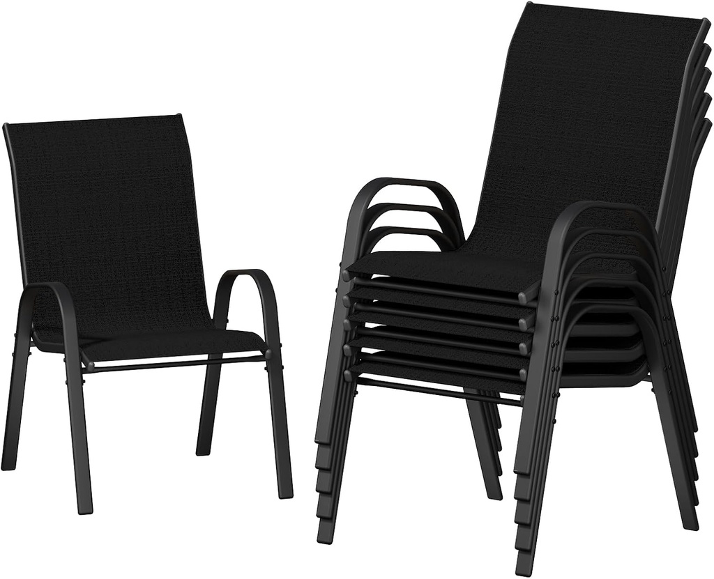 UDPATIO Patio Chairs Set of 6, Stackable Outdoor Dining Chairs with High Back, Breathable Textilene Fabric Outdoor Chair All Weather, 350LBS Capacity for Garden, Backyard (Black)