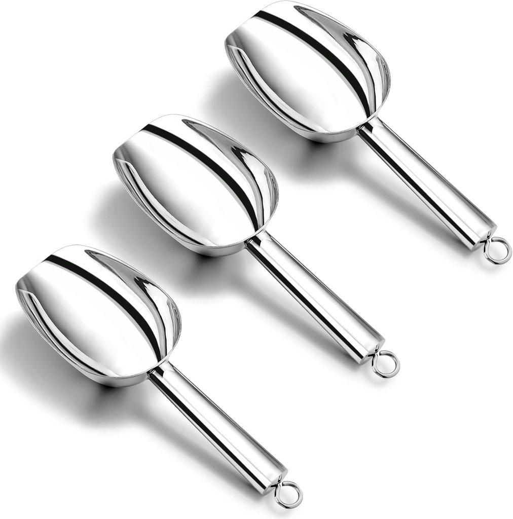 P&P CHEF Canister Scoop Set of 3, Ice Candy Scoop, Stainless Steel Multipurpose Food Scooper for Buffet Jar Freezer, Mirror Finish & Dishwasher Safe, Silver, 3+3+3 Oz
