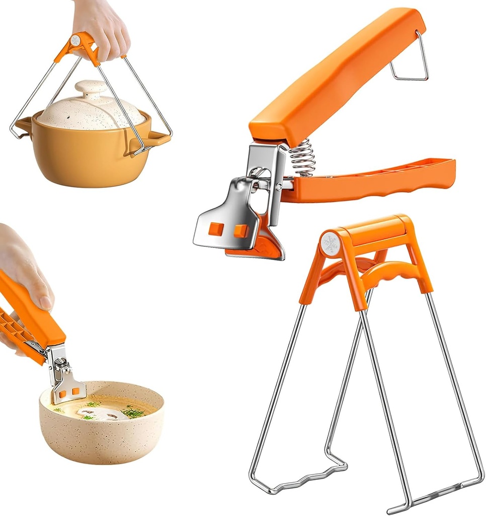 Upgraded Set of 2 Hot Plate Gripper Clips Holder Tongs for Moving Hot Plate Bowls Pizza Pan Air Fryer Microwave Oven with Food Out (orange)