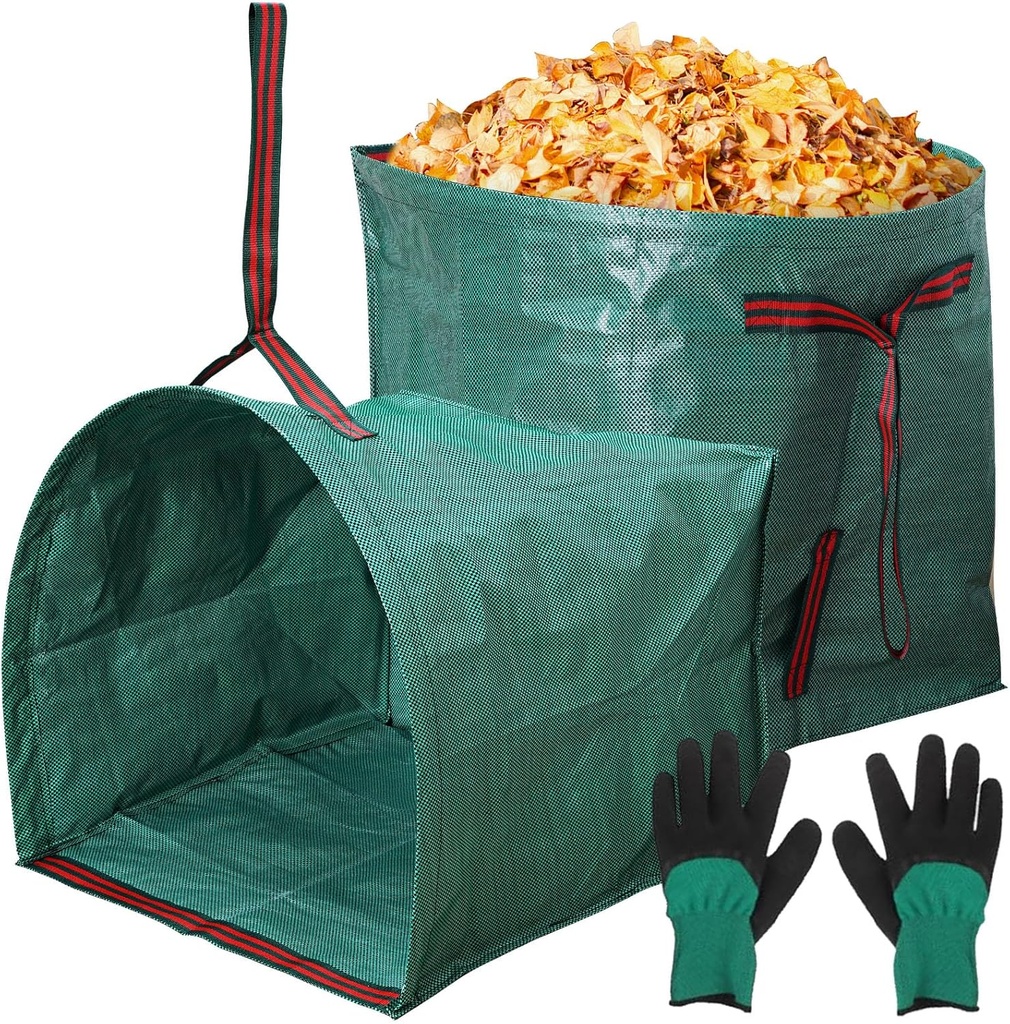 53 Gallon Garden Bags for Debris,2-Pack Yard Waste Bags,Large Dustpan-Type Lawn bags with Gardening Gloves,Leaf Bags for Yard Debris,Grass Clippings,Collapsible Trash Can for Parties,Laundry,Camping