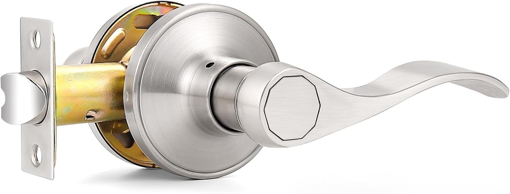 Probrico Door Levers Brushed Nickel Passage Door Handles Wave Style Keyless Door Handles Closet Hallway Interior Door Handles