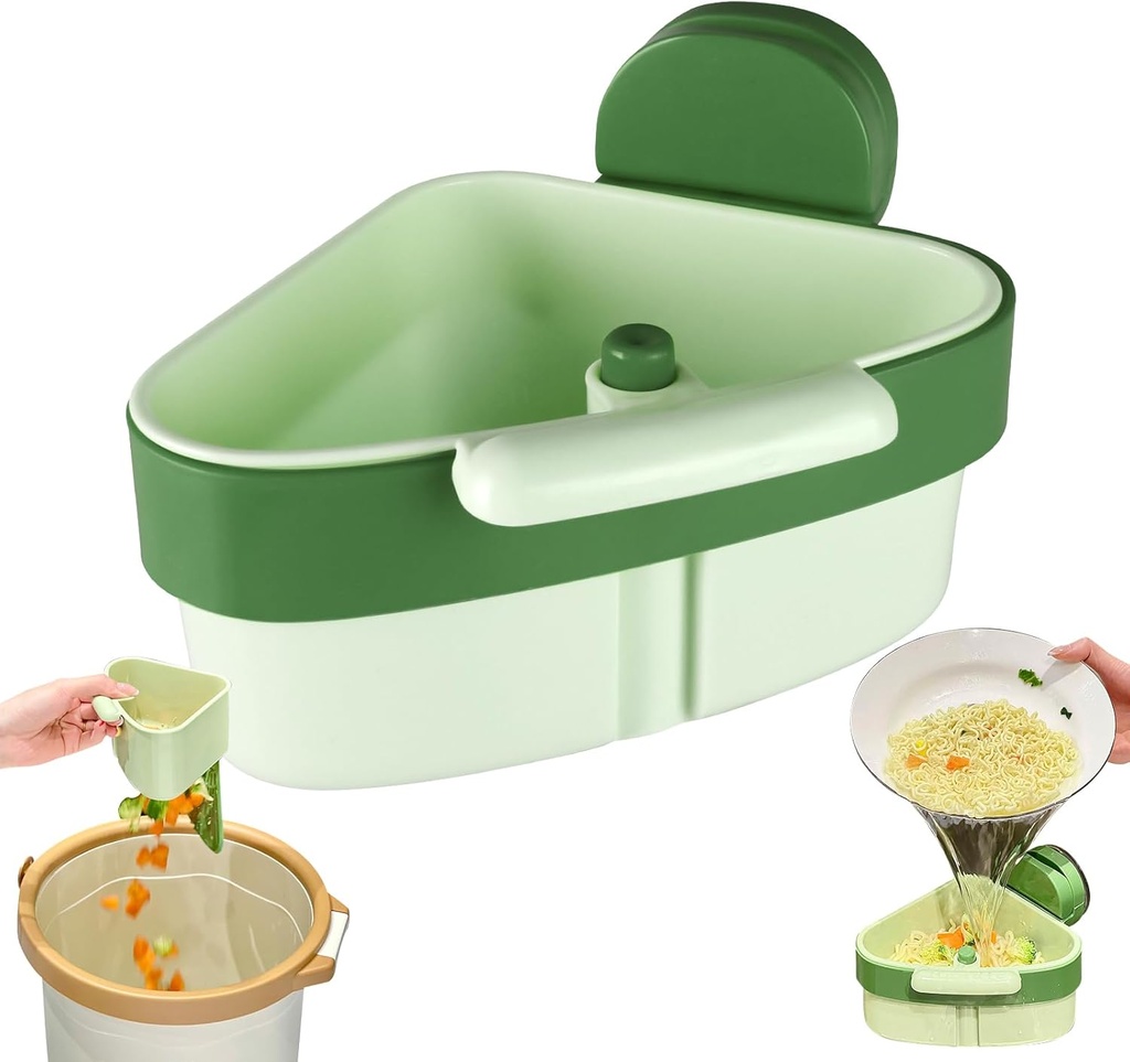 Suction Cup Sink Corner Rack 2026 Upgrade Corner Sink Strainer Basket Automatic Dumping Suction Cup Press Sinks Drainer Basket Faucet Sponge Storage Rack Food Waste Catcher for Sink (1PC - Green)