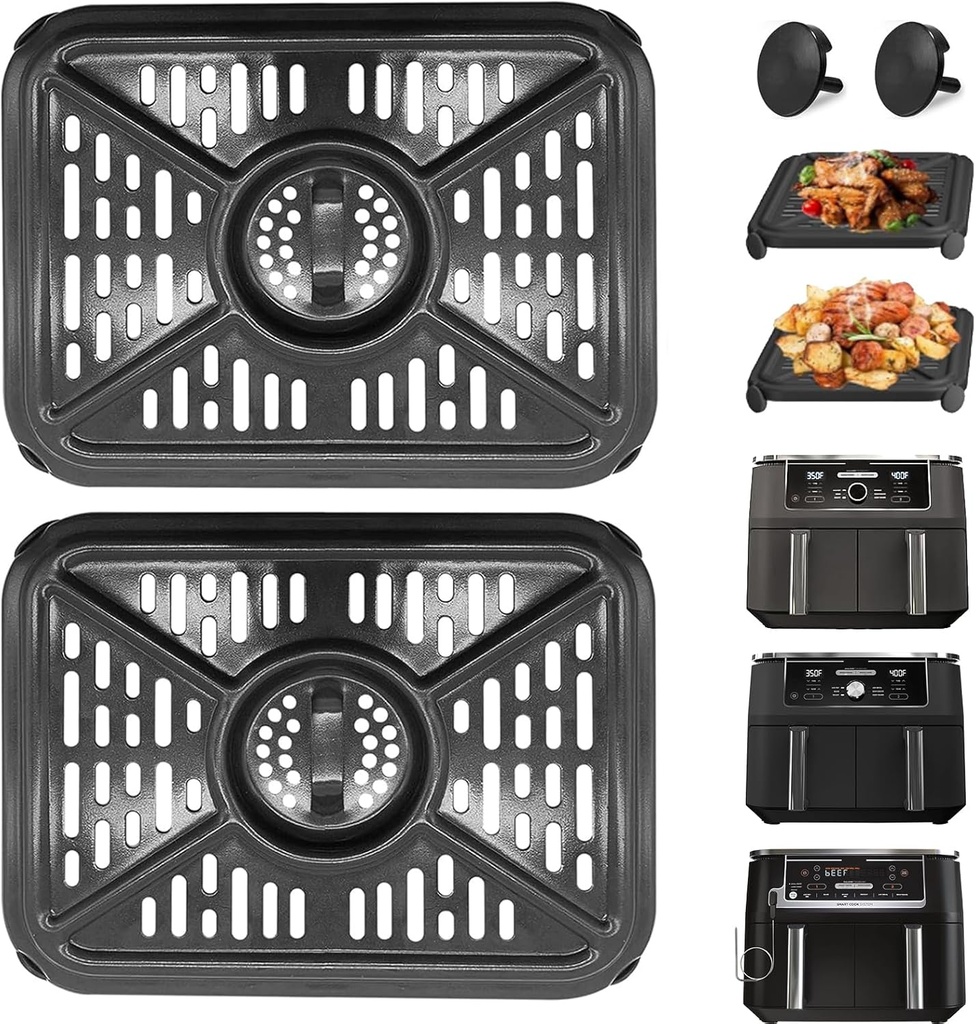 Air Fryer Grill Pan for Ninja Foodi DZ401 DZ550 10QT DualZone Air Fryers, Replacement Air Fryer Crisper Plate Grill Plate Tray Accessories with Rubber Bumpers, Dishwasher Safe