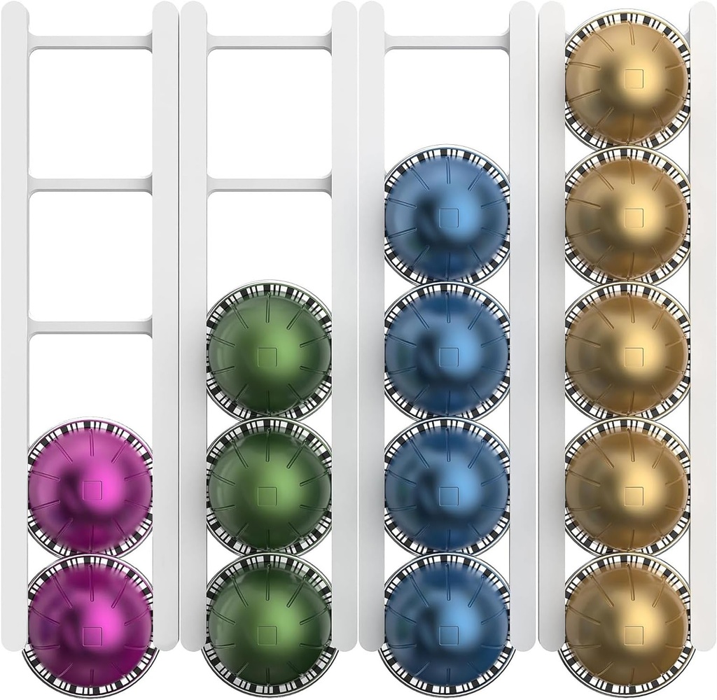 Adhesive Coffee Pod Holder for Nespresso VertuoLine, Holds 20 Capsules, Wall or Cabinet Mounted Coffee Capsule Rack, 3M Adhesive Strips
