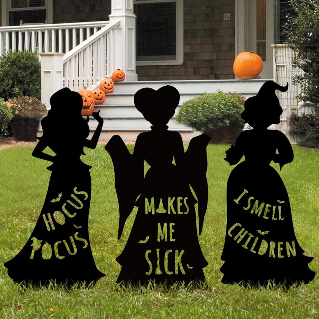 Hocus Pocus Halloween Decorations Outdoor: 3 Extra Large Hocus Pocus Witches, Black Halloween Silhouette Yard Signs with Stakes, Thick Corrugated Plastic, Outside Yard Lawn Decor for Kids Home Party