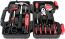 39pcs Tool Kit,39-Piece All Purpose Household Red Tool Kit, Includes All Essential Tools for Home, Garage, Office and College Dormitory Use