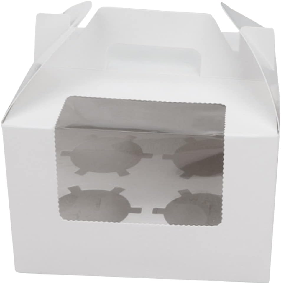 Cabilock 10pcs Cupcake Boxes Inserts Windowed Paper Carriers for Cupcakes Easy to Carry