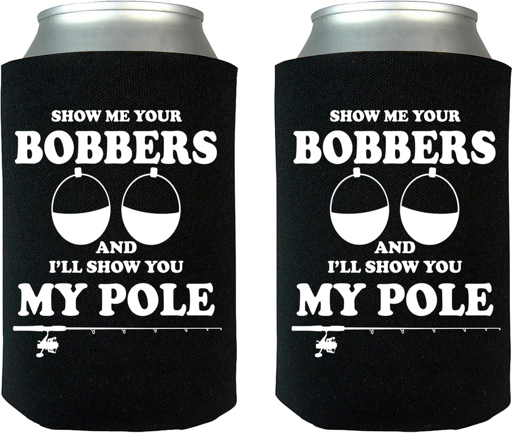 Rogue River Tactical Funny Fishing Bobbers Pole Joke Collapsible Beer Can Bottle Beverage Cooler Sleeves 2 Pack
