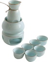 Sake Set and Cups with Warmer, Traditional Porcelain Japanese Pottery Hot Saki Drink Set Kit, 7-Piece Include 1 Stove 1 Warming Bowl 1 Sake Bottle 4Cup,Blue,10pcs