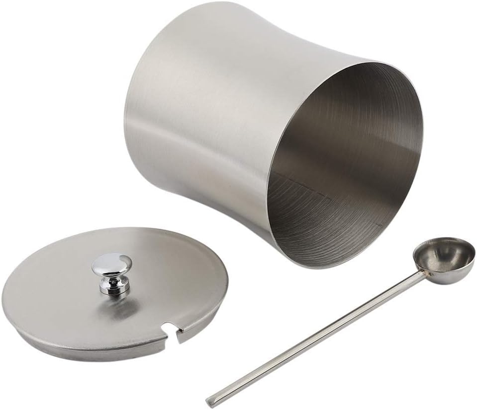 Agatige 13oz Sugar Bowl with Lid and Spoon, Stainless Steel Sugar Container Seasoning Jars Seasoning Condiment Spice Salt Pepper Pot Jar for Home and Kitchen