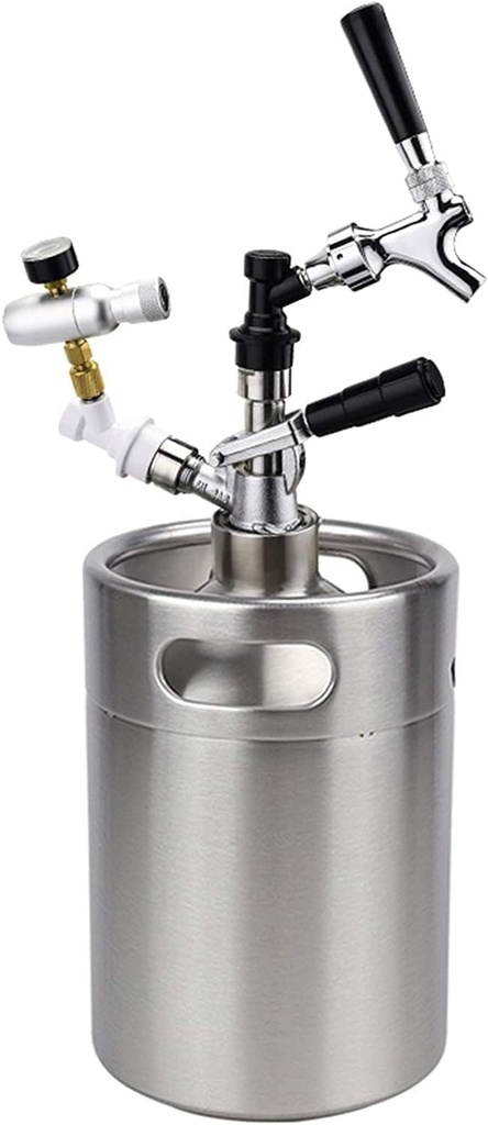Drink dispenser, Beer dispenser 5L Mini Beer Keg Growler With D Type Beer Spear Dispenser System CO2 Draft Beer Faucet With Perfect Pour Regulator, Beer Spear Faucet