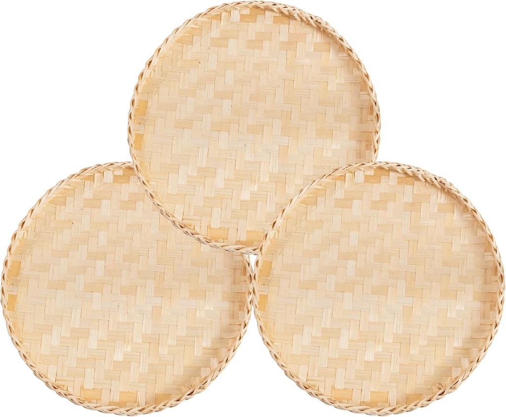 3 Pieces Handmade 13 Inch Wicker Round Fruit Basket Bamboo Woven Basket Tray Woven Food Storage Decorative Serving Tray Wall Hanging Baskets Kitchen Storage Farmhouse Decor Wall Decor Living Room