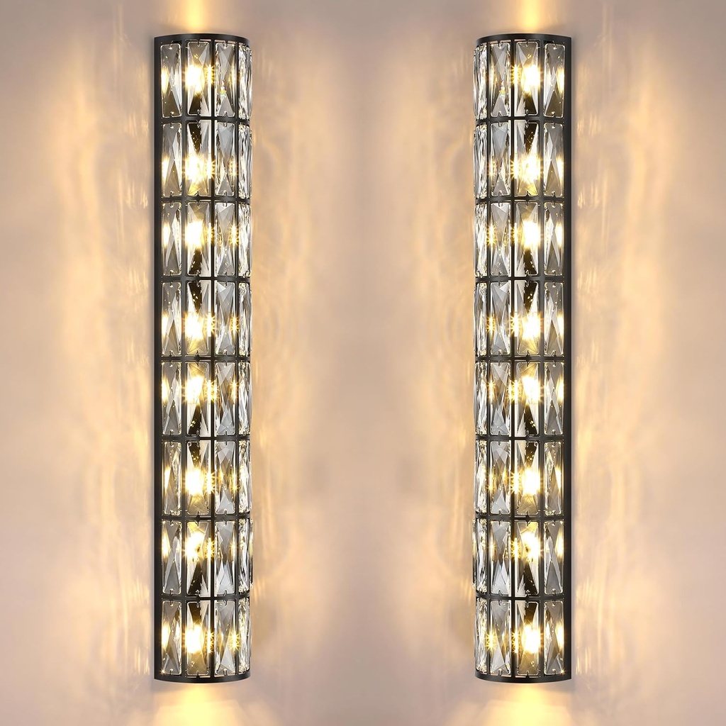 8 Light Modern Concise G9 Base Polyhedral Crystal Shade 2 Pack Wall Sconce Light Fixtures,Black Finish for Bathroom,Bedroom Living Room Bedside