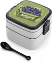Berry Good Funny Blueberries Printed Double Layer Bento Box Detachable Lunch Boxes Containers with Spoon for Work Picnic