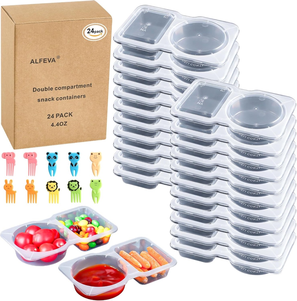 24 Pcs reusable snack containers with Lids, snack containers for kids adults10 Forks, snack pack containers - Lightweight and Stackable, Microwaveable/refrigerator safe