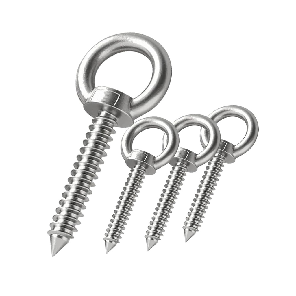4 Inch Heavy Duty Screw Eyes Hooks ，4Pcs Self Tapping Eyelet Screw Eye Bolt，Load Capacity 500 Lbs，Wooden Large Screw Eye Hook ，for Hanging, Tie-Downs, Heavy-Duty Applications.(M8)