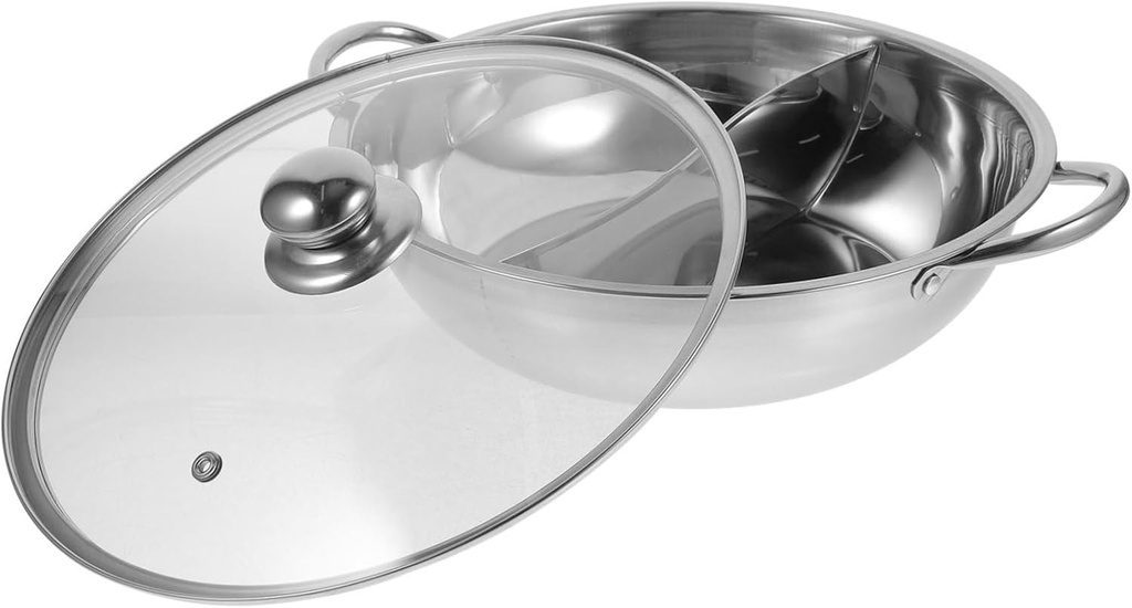 ABOOFAN Divided Hot Pot Divider Stock Pot for Induction Gas and Electric Stoves Easy to Clean and Store for Family Meals and Entertaining