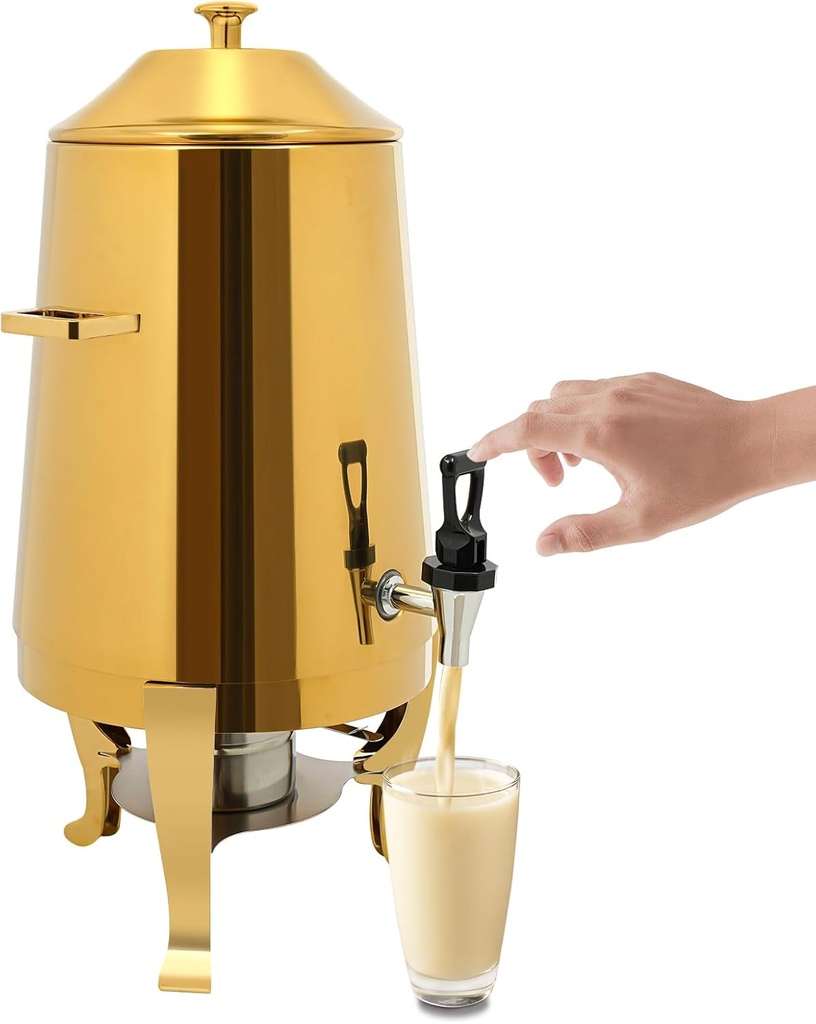 13L Hot Beverage Dispenser, Stainless Steel Coffee Urn Electric Hot Drinks Dispenser with 95-185℉ Heating Board & Fuel Tray for Party Even Buffet Catering (Gold (Fuel Heating))