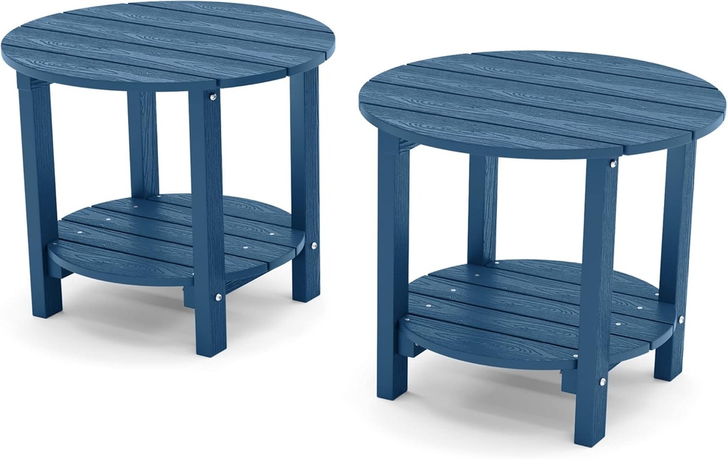 YEFU Adirondack Side Table, 18" Double Outdoor Side Table Set of 2, Poly Lumber end Table, Weather Resistant for Indoor, Patio, Pool, Porch, Backyard-Navy Blue