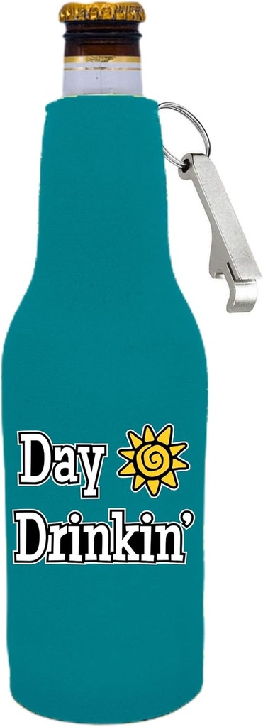 Day Drinkin Bottle Coolie with Opener Attached (Turquoise, 1)