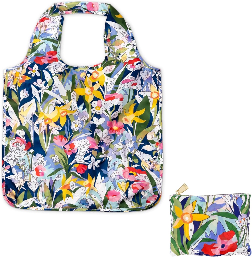 kate spade new york Reusable Produce Bags, Shopping Tote with Zipper Storage Pouch, Lightweight Foldable Grocery Bag