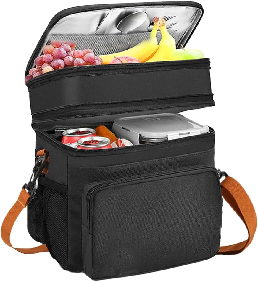 Lunch Box,18L Insulated Lunch Bags Expandable Double Cooler Shoulder Bag for Men Women Lightweight Leakproof Soft Tote Cooler Bags Fit for Work Picnic Outdoor, Black