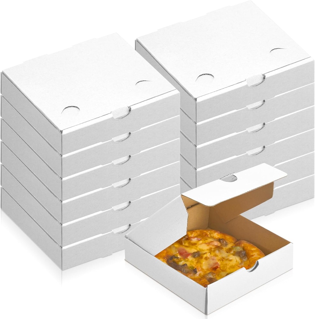 Ireer 50 Pcs mini Pizza Boxes 6.3 x 6.3 x 1.97'' Kraft Corrugated Pizza Boxes Cardboard Boxes Takeaway Mailing Shipping Storage Boxes for Pizza Cake Cookies Food(White)