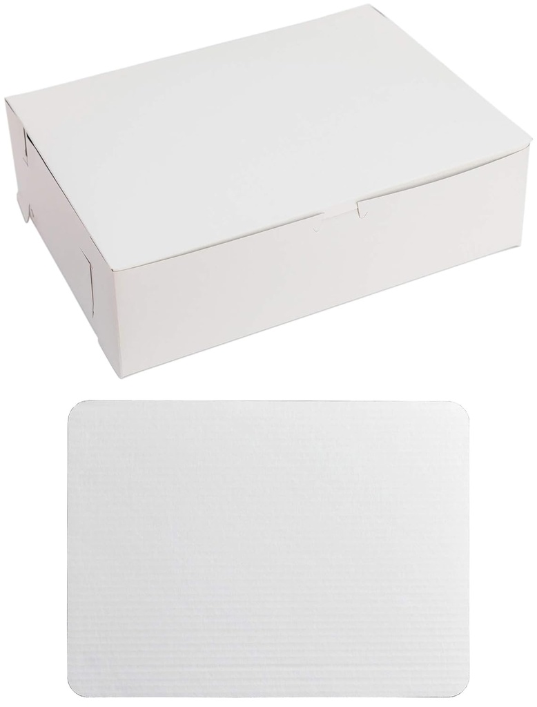 Made in USA Recycled White Kraft Cake Box & Rectangular Cake Boards (Pack of 5 – Front Loading)