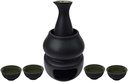 weining Traditional Sake Set Ceramic Hot Kawasaki Set of 7 ，Including 1 Candle Oven 1 Cup 1 Sake Cup and 4 Sake Cups ，Black Green