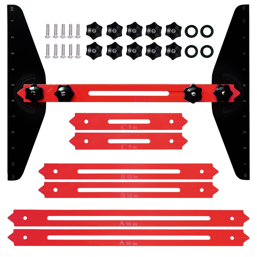 DIRECT FITS Stair Tread Template Tool and Measuring Jig for Riser, Shelf, Drywall, Wall Partitions, and Floor Angles, Adjustable Sliding Installer, Solid Steel Metal Gauge (Red)
